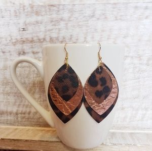 Faux Leather Animal Print/Rose Gold Earring (#115)